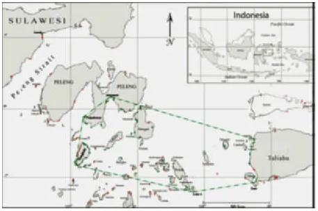 Gambar 1. Lokasi sampling enumerator dan surveilapangan di perairan Banggai Kepulauan Figure 1