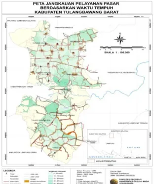 Gambar 5. Peta Jangkauan Pelayanan Pasar Berdasarkan  Jarak Kabupaten Tulang Bawang Barat 