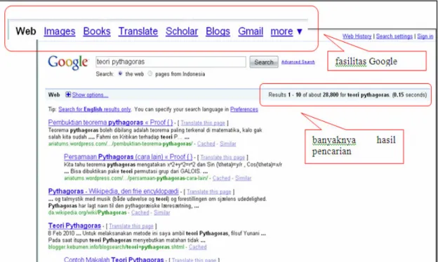 Gambar 1.3 Contoh Hasil Pencarian pada Halaman Situs http://www.google.com/  