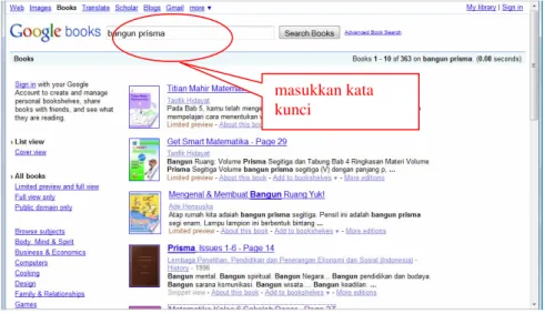Gambar 1.6 Contoh Hasil Pencarian pada Halaman Situs http://books.google.com/  