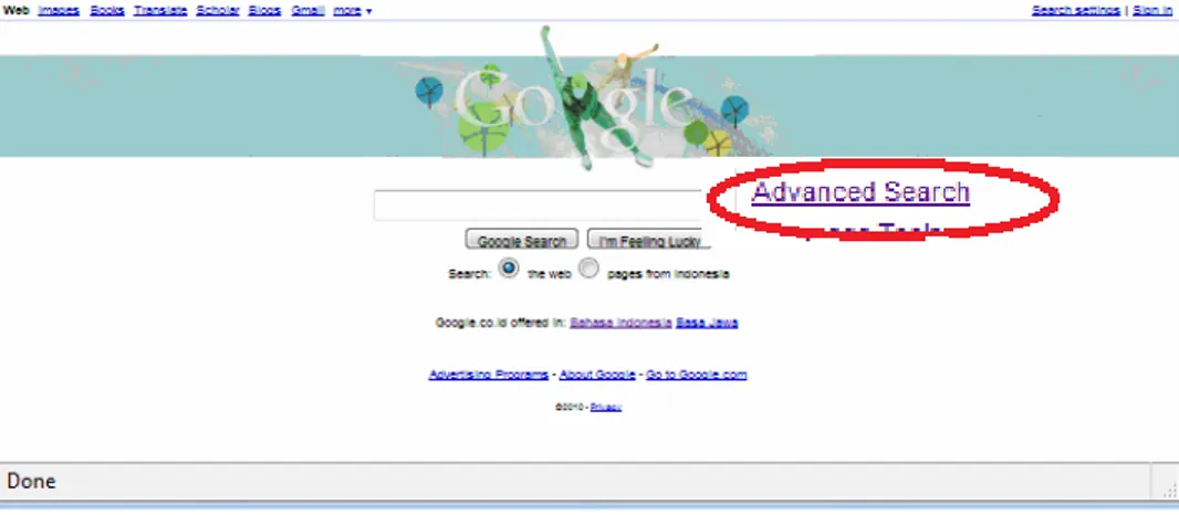 Gambar 1.13 Contoh Tampilan link advanced search pada Halaman Situs  http://www.google.com/  