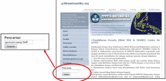 Gambar 2.2 Contoh Penggunaan Panel Pencarian pada Halaman Situs  http://p4tkmatematika.org/ 