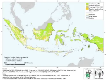 Figure 9 Forest Cover and 1997-1998 Forest Fires in Western Indonesia. (Sources: WRI et all., 2000 - Trial by Fire, Forest) 
