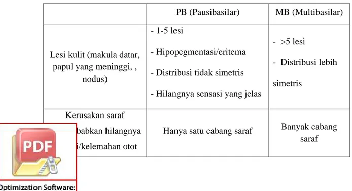 Tabel 2.1  Perbandingan Gambaran Klinik Multibasiler dan Pausibasiler 