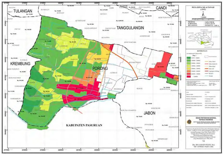 Gambar 4.8 Peta ZNT 2013 di Kecamatan Porong Bagian 1  Sumber: BPN Kab. Sidoarjo 