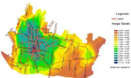Gambar 2.6 Peta Harga Tanah Kota Bandung Hasil  Pemodelan Menggunakan Metode Ordinary Kriging 