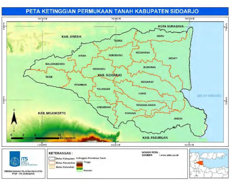 Gambar 4.3 Peta Topografi di Kabupaten Sidoarjo  Sumber:  RTRW Kabupaten SIdoarjo 2009-2029 