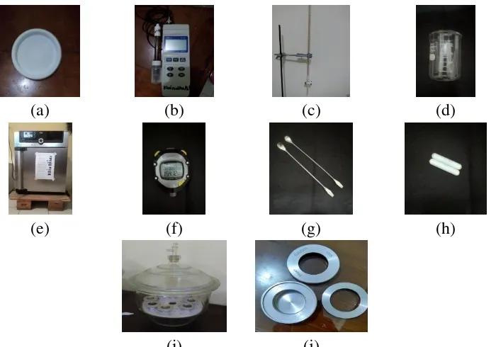Gambar 3.2 alat penelitian : (a) teflon, (b) pH meter digital, (c) statif dan buret, (d) 