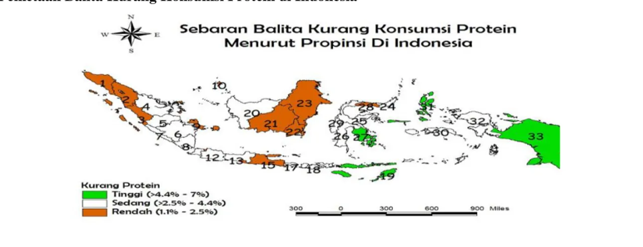 Gambar 1. Sebaran Balita Kurang Konsumsi Kalori di Indonesia Tahun 2010  Gambar  1  menunjukkan  sebaran  balita 