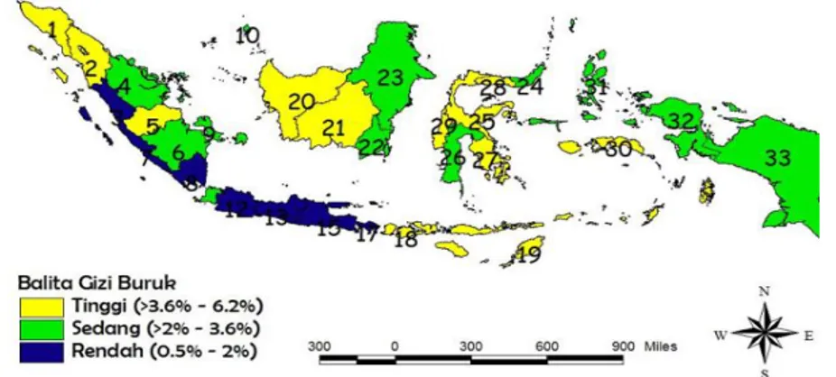 Gambar 3. Sebaran Bayi BBLR Menurut Provinsi di Indonesia Tahun 2010  Sebaran  Bayi  BBLR  di  Indonesia  sesuai  dengan 