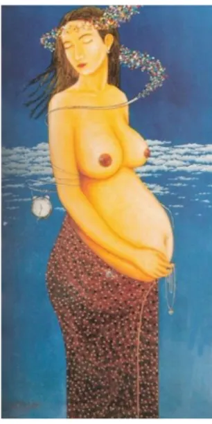 Gambar 3.Indahnya Kehamilan, Acrylic on canvas, 80  cm x 150 cm, 2003 