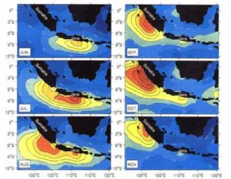 Gambar 5.  Standar deviasi rata-rata SPL bulanan dari 1981-1999 selama                    periode Muson Tenggara pada bulan Juni-November