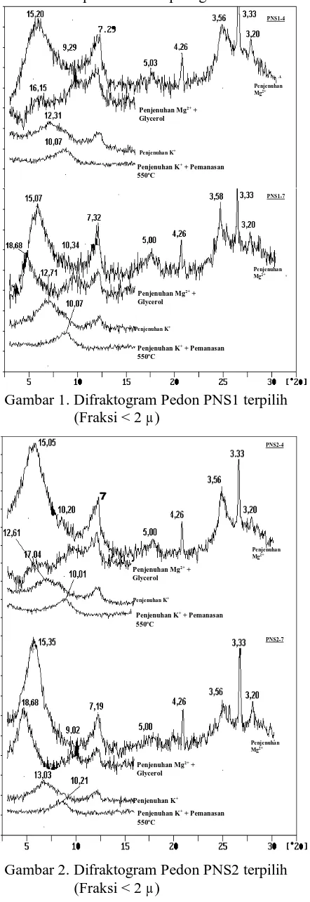 Gambar 1. Difraktogram Pedon PNS1 terpilih  (Fraksi < 2 µ) 