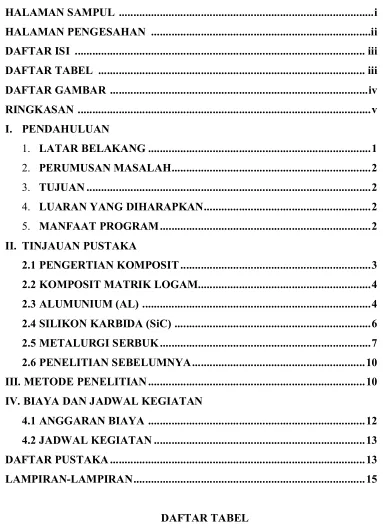 Tabel 1. Data sheet material Alumunium 2124................................................