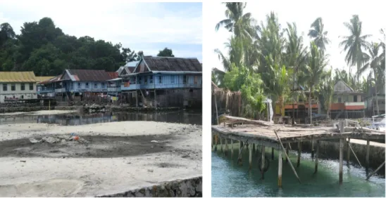 Gambar 4.  Kondisi Pemukiman di Pulau-Pulau Sembilan (Pulau Kambuno)  c.  Pantai dan Laut