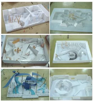 Figure 5. Photos of experimental design using practical materials to support a more holistic mind-mapping approach in interior design 