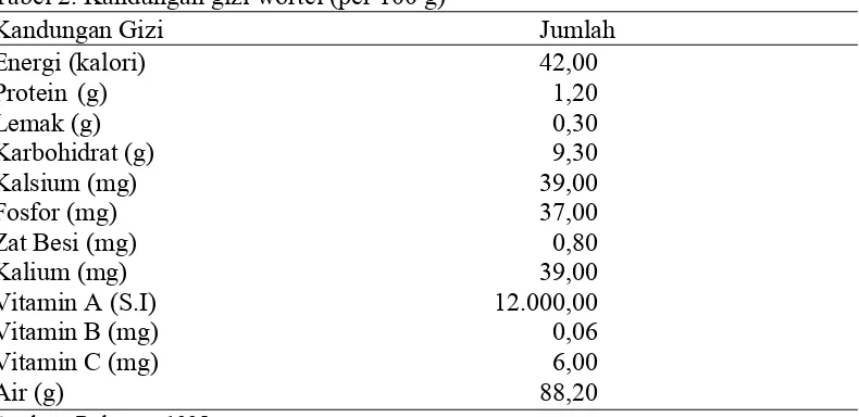 Tabel 2. Kandungan gizi wortel (per 100 g) 