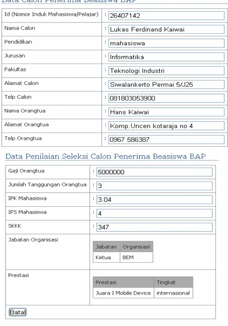 Figure 6. Screen Capture of Entry Page of Applicant