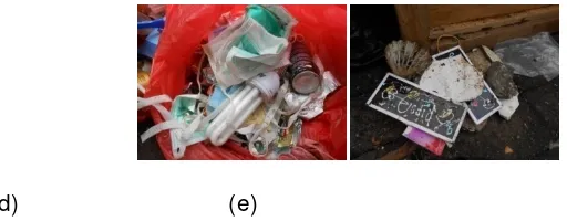 Gambar 1.8 (a) Sampah kain (b) sampah karet (c) sampah kayu (d) sampah B3 (e) sampah lainnya 