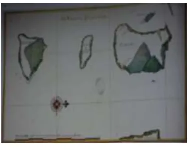Gambar 1. Lukisan Pulau Tidore Abad 17 dan Mitara. (M yang terletak dekat Pulau Moti, Mare Sumber:  Grote Atlas van de Verenigde Oost-IIndische Compagnie : Indische Archipel en Oceanie  (Sumber: Roever and Broemer, 2008) 