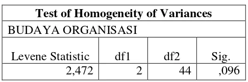 Tabel 4.9 Uji Homogenitas X1 