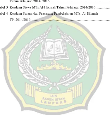 Tabel 4 Keadaan Sarana dan Prasarana Pembelajaran MTs. Al-Hikmah  