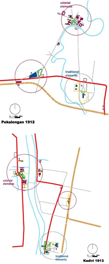 Figure 1. Set of colonial and traditional elements that stands apart at Pekalongan (left) and Kediri (right) 