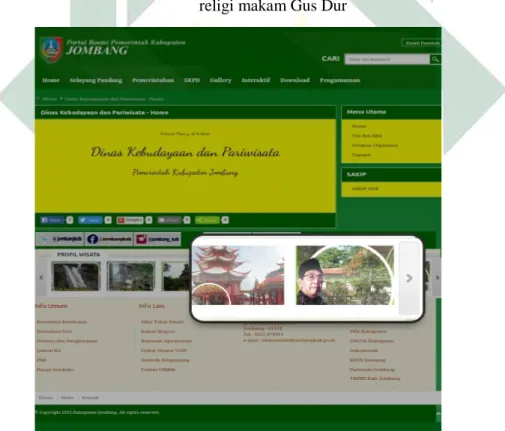 Gambar 1.1 Website resmi Pemerintah Kabupaten Jombang yang  menampilkan cuplikan dari berbagai objek wisata daerah termasuk wisata 