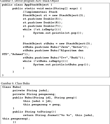 Gambar 5. Driver program ADT Stack Object 