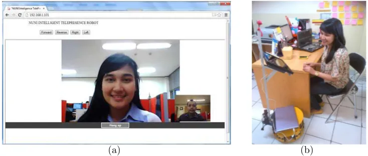 Figure 6. Web based application using WebRTC for teleconference system6(a) teleconference with a client using Intelligent telepresence robot 6(b).