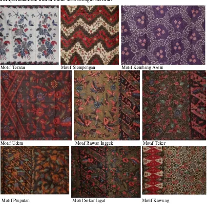 Gambar 6: Beberapa motif batik Sidoarjo yang berkembang saat ini (Foto: Renita, 2013)