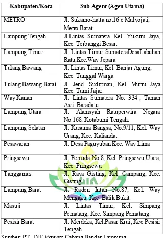 Tabel 1.4 Sub Agent Kabupaten/Kota JNE Express Lampung 