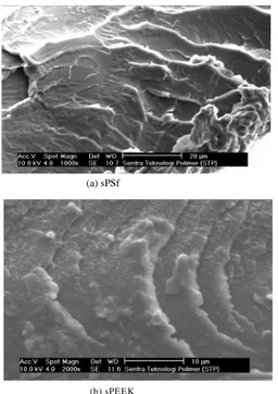 Gambar 8. Suhu transisi glass membran PSf dan sPSf Gambar 9. Suhu transisi glass polimer PEEK dan sPEEK