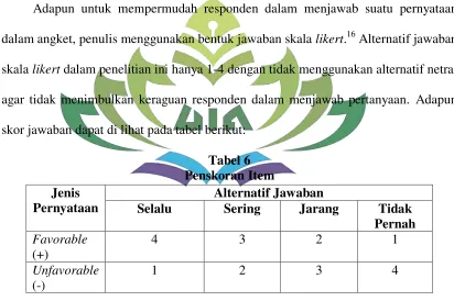 Tabel 6 Penskoran Item 