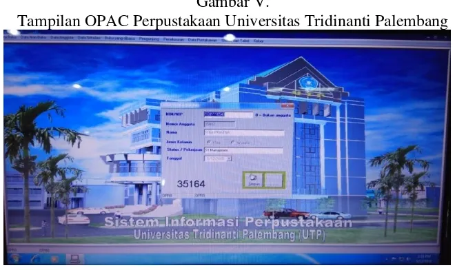 Gambar V.  Tampilan OPAC Perpustakaan Universitas Tridinanti Palembang 