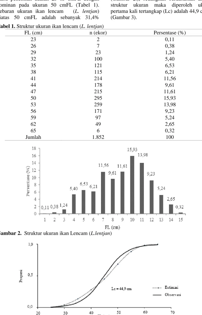 Tabel 1. Struktur ukuran ikan lencam (L. lentjan) 