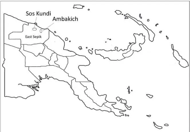 Figure 1. Sos Kundi and Ambakich language areas in the East Sepik Province of Papua New Guinea