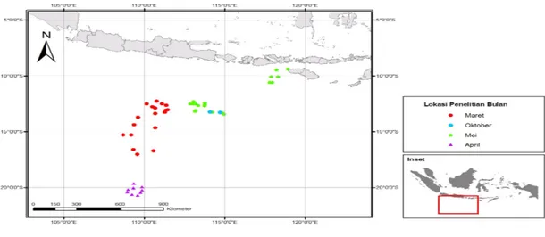 Gambar 1. Peta lokasi pengambilan contoh ika tuna mata besar. Figure 1. Map of sampling positions for big eye tuna.