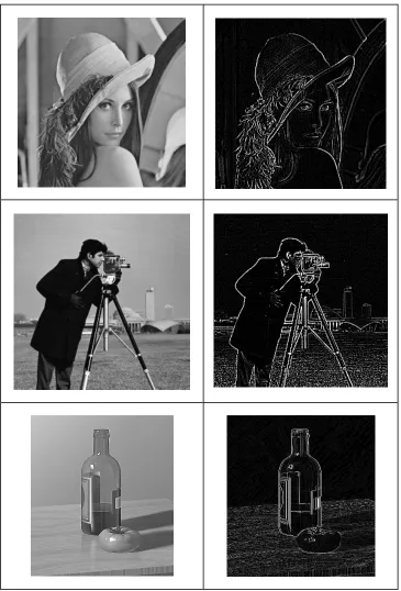 Gambar 8.4  Deteksi semua tepi citra Lena, camera, dan botol  