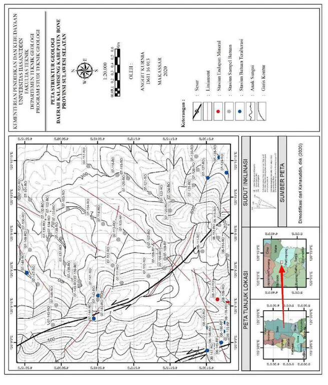 Gambar 2.12Peta struktur geologi daerah penelitian (Dimodifikasi dari Kaharuddin dkk, 2020) 