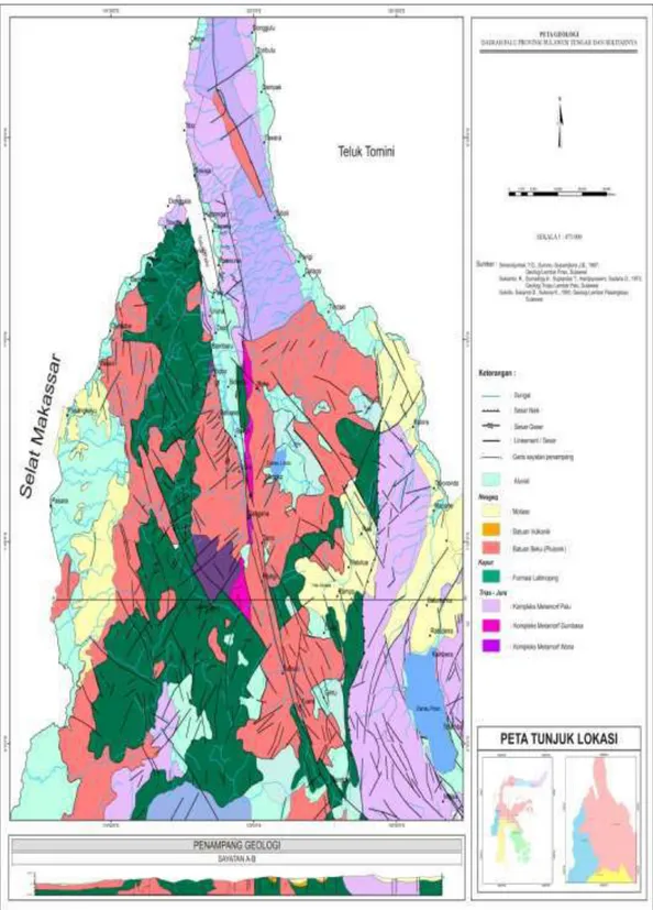 Gambar 2.1 Peta Geologi Daerah Palu, (Sumber : Simandjuntak, T.O, Surono, Supandjono J.B  1997