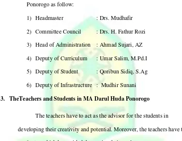 The description of the teachers in MA Darul Huda PonorogoTable 4.1  