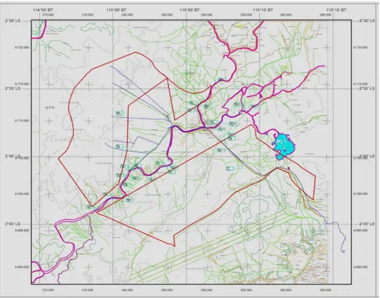 Gambar 1. Daerah studi Sungai Nagara dan lokasi daerah rencana perkebunan  