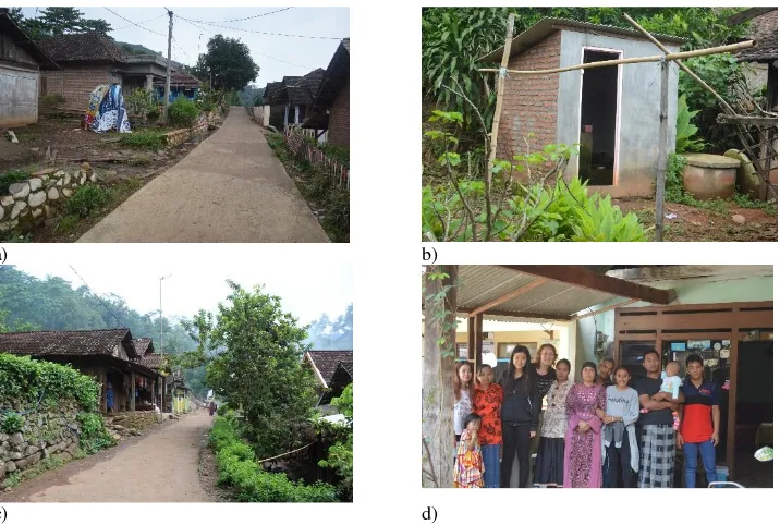Fig.  3 Road, housing, and communal toilets condition at COP locations a), b) in Jembul village and c) in 