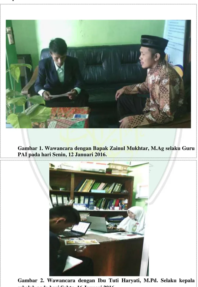 Gambar 1. Wawancara dengan Bapak Zainul Mukhtar, M.Ag selaku Guru  PAI pada hari Senin, 12 Januari 2016