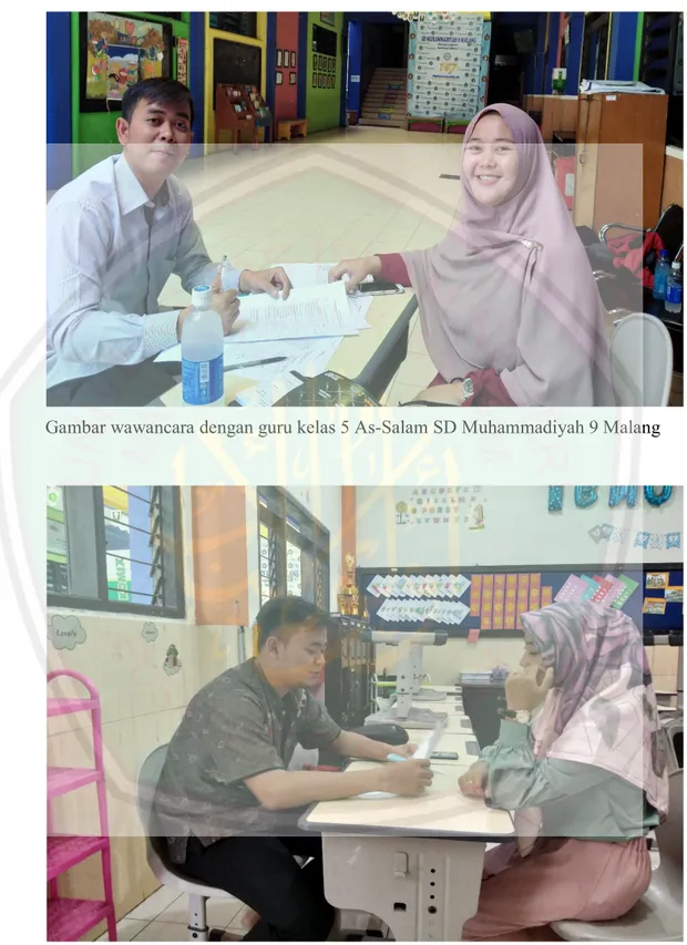 Gambar wawancara dengan guru kelas 5 As-Salam SD Muhammadiyah 9 Malang 