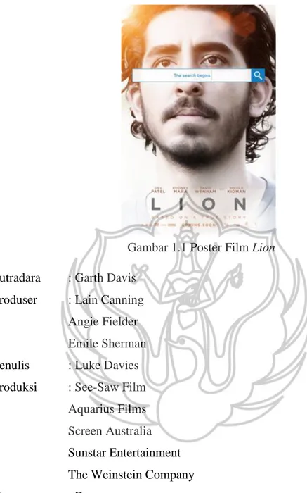 Gambar 1.1 Poster Film Lion  Sutradara  : Garth Davis 