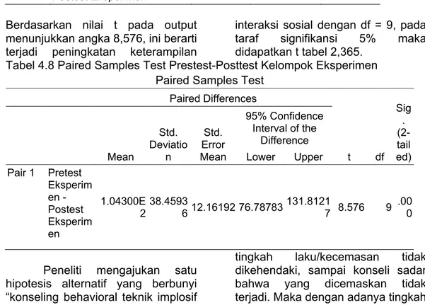Tabel 4.8 Paired Samples Test Prestest-Posttest Kelompok Eksperimen  Paired Samples Test 