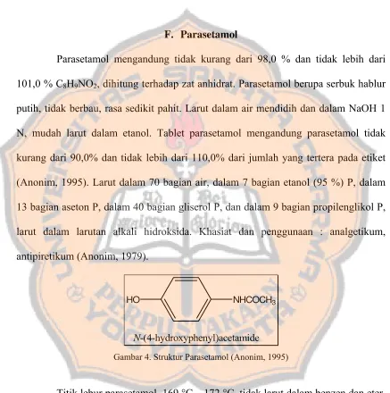 Gambar 4. Struktur Parasetamol (Anonim, 1995) 