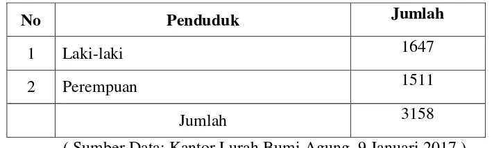 Tabel 3 Penduduk Desa Bumi Agung Menurut Kelamin 